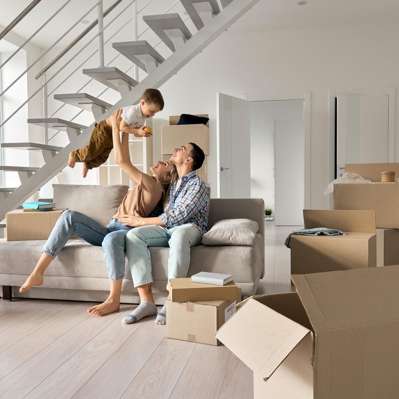 young family in their first new home